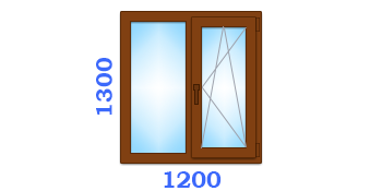 Двухчастное одностворчатое окно с ламинацией со створкой 600 мм, размером 1200х1300 в оптимальном варианте