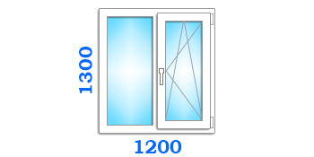 Двухчастное одностворчатое окно со створкой 600 мм, размером 1200х1300 в оптимальном варианте
